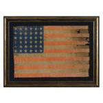36 STARS, 1864-67, A LARGE SCALE, CIVIL WAR ERA PARADE FLAG WITH ATTRACTIVE WEAR Preview