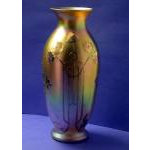 Very fine Quezal art glass vase with silver overlay floral design, American C.1900.  Preview