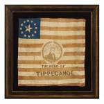 PRESIDENTIAL CAMPAIGN OF WILLIAM HENRY HARRISON, WITH 13 STARS IN A 3RD MARYLAND PATTERN AND A FOLK PORTRAIT OF �OLD TIPPECANOE� IN MILITARY GARB Preview