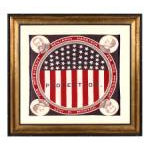 BOLD AND COLORFUL KERCHIEF WITH A ROUND PATRIOTIC SHIELD, MADE FOR THE 1888 PRESIDENTIAL CAMPAIGN OF WILLIAM HENRY HARRISON AND LEVI MORTON Preview