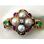 Antique Victorian Ring, 18K Pearl, Ruby, Emerald and Diamond Ring  England Circa 1865.  Preview