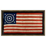 36 STARS IN A MEDALLION CONFIGURATION ON AN ENTIRELY HAND-SEWN FLAG WITH A BEAUTIFULLY ELONGATED FORMAT, CIVIL WAR ERA, 1864-67, NEVADA STATEHOOD: Preview