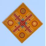 ORANGE PARCHEESI BOARD WITH WHIMSICAL MEDALLIONS, POLKA DOTS, & SNOWFLAKE STARS (A �SNOWFLAKE BOARD�):  Preview
