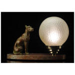 French Art Deco spelter Dog and Marble Table Desk Lamp, C.1920 Preview