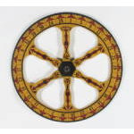 GAME WHEEL IN CHROME YELLOW PAINT WITH DECORATION REMINISCENT OF AMERICAN INDIAN ART, CHICAGO, 1910-20: Preview