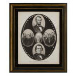 "THE DEFENDERS OF THE UNION": LATE CIVIL WAR BROADSIDE WITH PORTRAITS OF ABRAHAM LINCOLN, ANDREW JOHNSON, GEORGE WASHINGTON, SIX CIVIL WAR GENERALS & ADMIRALS: Preview