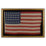38 HAND-SEWN, SINGLE-APPLIQU�D STARS ON A FLAG IN A VERY DESIRABLE SMALL SCALE FOR THE PERIOD, MADE BY ANNIN IN NEW YORK CITY, 1876-1889, COLORADO STATEHOOD:  Preview