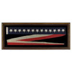 13 STAR US NAVY COMMISSIONING PENNANT, 1876 ERA, A RARE AND BEAUTIFUL EXAMPLE WITH HAND-SEWN STARS: Preview