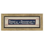 "REPEAL & ROOSEVELT", A RARE AND BEAUTIFUL, EMBROIDERED F.D.R. ARMBAND SUPPORTING THE REPEAL OF PROHIBITION, 1932: Preview