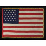 45 STARS, A VERY UNUSUAL MILITARY BATTLE FLAG, MADE OF MERINO WOOL WITH EMBROIDERED STARS, BOUND WITH BULLION TAPE AND TRIMMED WITH GOLD SILK FRINGE, UTAH STATEHOOD, 1896-1907, SPANISH-AMERICAN WAR ERA: Preview