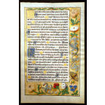 IM-10451 - Printed and Hand-Illuminated Book of Hours Leaf with beautiful tromp l'oeil floral border Preview