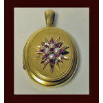 Antique Locket, 18K Ruby and Pearl, English, C.1875. Preview