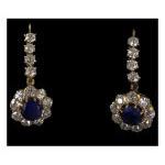 Pair Antique Sapphire, Diamond 18K Earrings, English C.1870 Preview