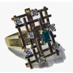 Abstract English 18ct, Emerald and Diamond Ring, C.1970. Preview