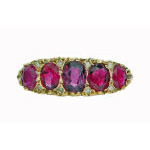 Antique Victorian five stone half hoop Ruby and Diamond 18K Ring, C.1890. Preview