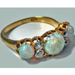 Antique 18K rose gold Opal and Diamond carved half hoop ring, C.1900.  Preview