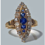 Antique Sapphire and Diamond 18K navette Ring, English C.1896  Preview