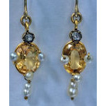 Pair of Antique imperial Topaz, Pearl, Diamond 15K Earrings English C.1890  Preview
