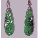 Pair of carved Jade drop Earrings, 14K white gold fitments, C.1940 Preview