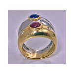 18K Sapphire, Ruby, Diamond two color gold double band Ring, Ming's C.1970 Preview