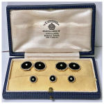 14K Gold, black Onyx and Pearl Cufflink Tuxedo Stud set C.1920 Preview