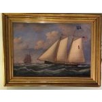 19th c. American Pilot Boat Oil on Canvas Painting Preview