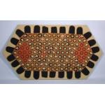 PENNSYLVANIA GERMAN PENNY RUG WITH SALMON BACKGROUND, CLOVER LEAFS AND BLOSSOMS:  Preview