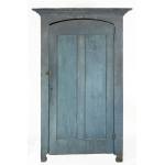 BLUE PAINTED WALL CUPBOARD WITH ARCHITECTURAL DOOR, ILLINOIS OR INDIANA, 1850-1880 Preview