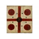 CHRIMSON RED & BLACK PARCHEESI GAME BOARD WITH AN OYSTER WHITE BACKGROUND, CA 1885: Preview