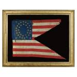 35 STARS IN A DOUBLE-ELLIPSE MEDALLION, 1863-1865, A FORKED SWALLOWTAIL GUIDON OF THE CIVIL WAR PERIOD, BROUGHT HOME BY GEORGE STONE, WHO RODE WITH THE 3RD, 14TH AND 18TH NEW YORK CAVALRIES Preview