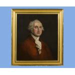 UNUSUAL OIL ON CANVAS PAINTING OF GEORGE WASHINGTON WEARING A RED COAT, IN THE MANNER OF GILBERT STUART, 1840-70 Preview