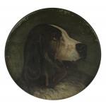LATE 19TH CENTURY PAINTING OF A DOG ON A WOODEN CHARGER: Preview